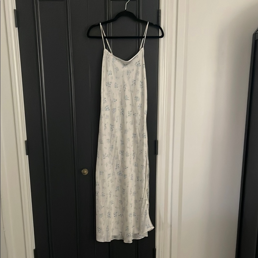 Zara White and Blue Chemise with Spaghetti Straps